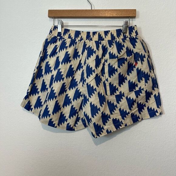 Felix Large Blue Cream Ikat Geometric Pull-On Linen Shorts Size Large - Picture 2 of 6